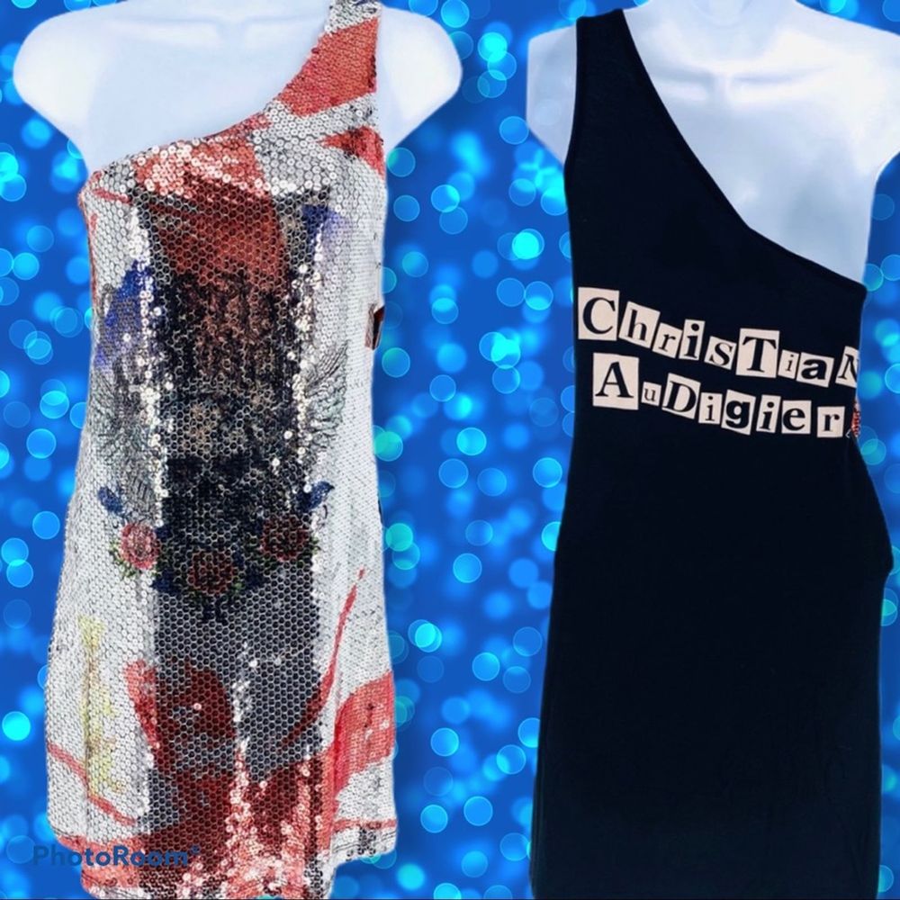 Christian Audigier Sequin One-Shoulder Mini Dress - Red, Blue, Black